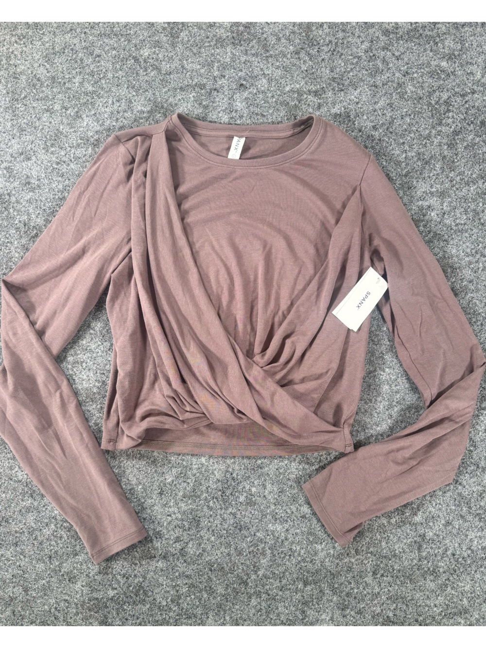 Spanx New Better Base Twist Modal‎ Wrap Cropped Long Sleeve Top Large NWT
